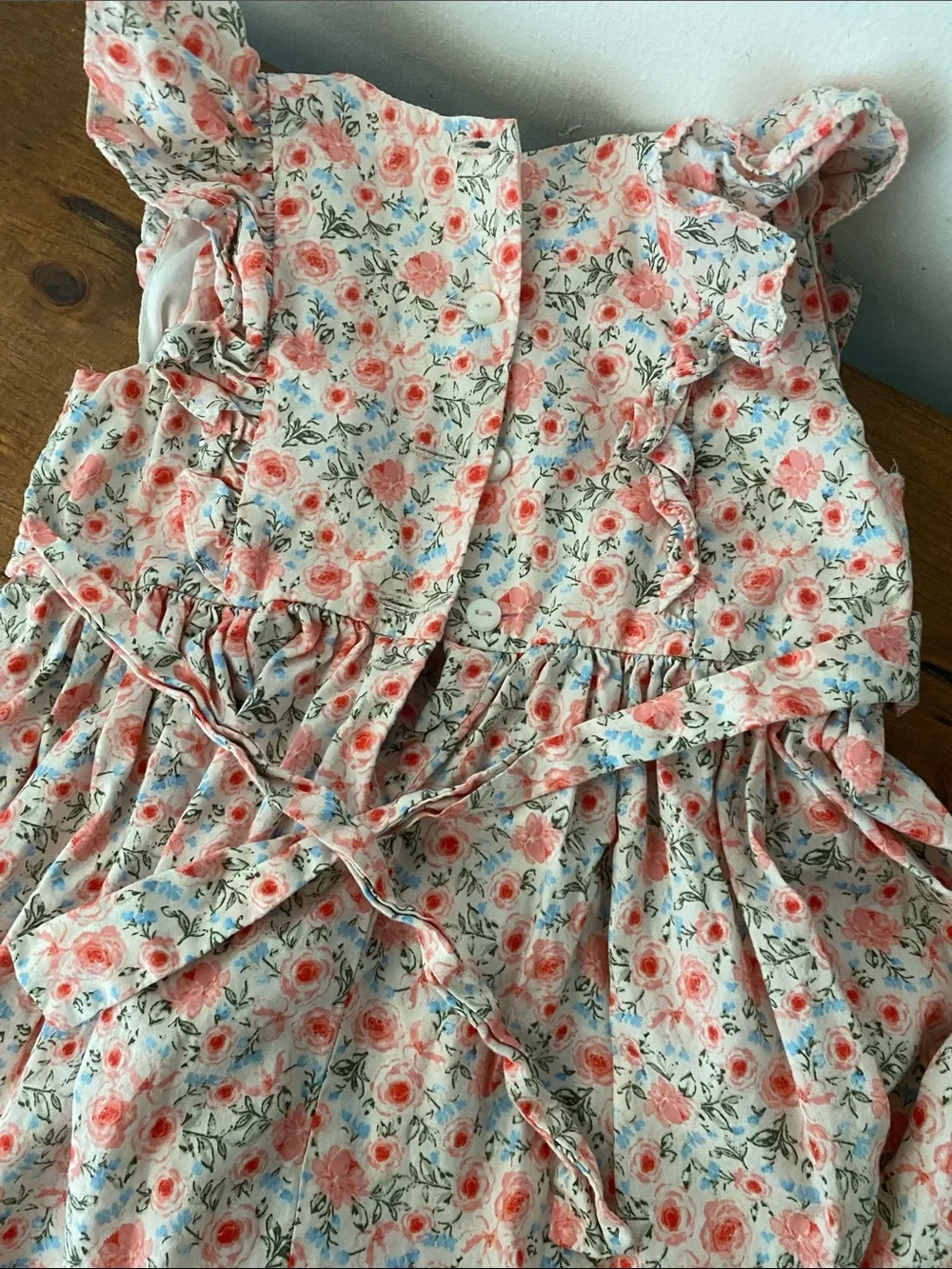 Bonnie Jean Cream Floral Smocked Dress with Light Blue Bows